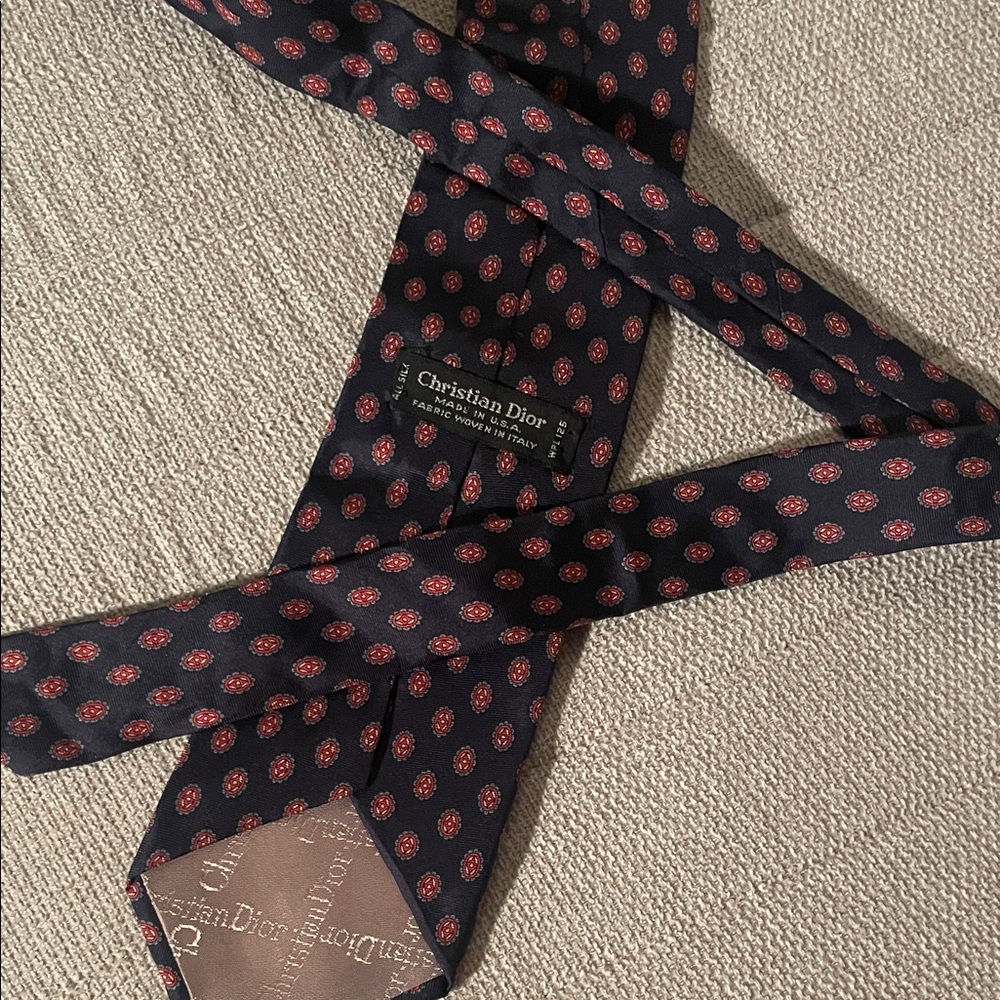 Dior Men's Tie in Navy and Red Dot Pattern